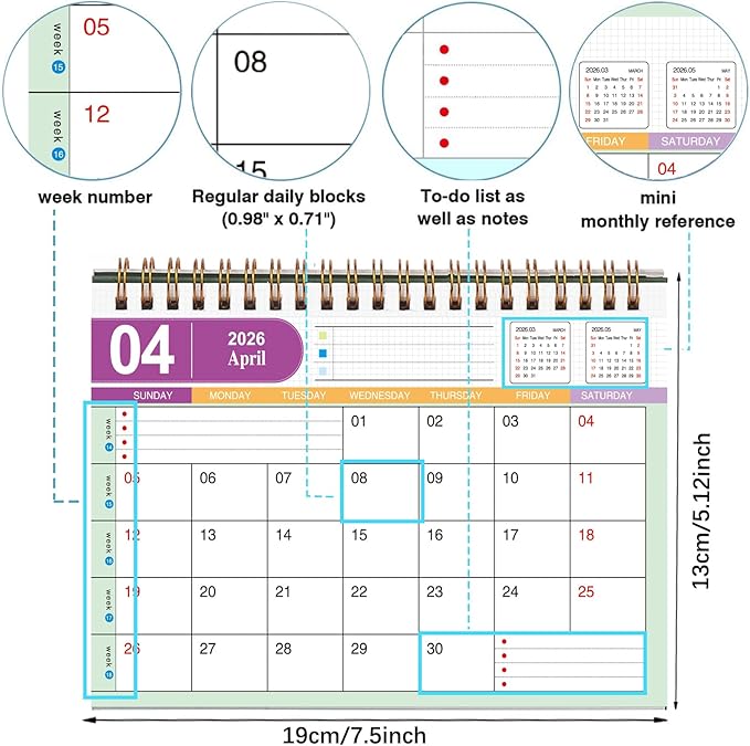 Small Desk Calendar 2025-2026, Use Now to Dec 2026, Standing Flip Desktop Calendar with To-do List & Notes, Academic Year Desk Calendar with Stickers, Monthly Calendar for Home Office (Khaki)