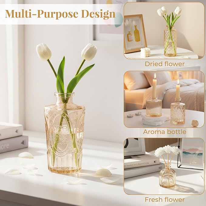 BEAHOT 32 Pack Gold Flower Vase in Bulk,Mini Vintage Glass Bud Vases for Centerpieces,Wedding Decor,Party & Home Decaration,Mother's Day (Gold)