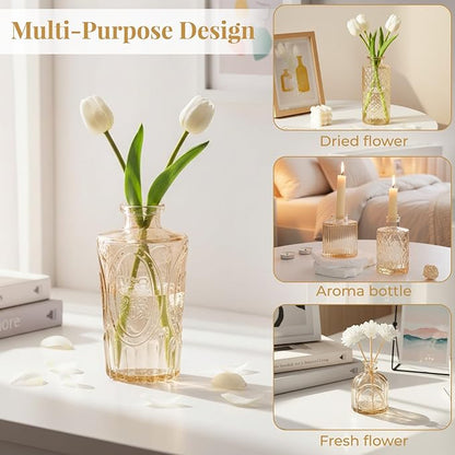 BEAHOT 32 Pack Gold Flower Vase in Bulk,Mini Vintage Glass Bud Vases for Centerpieces,Wedding Decor,Party & Home Decaration,Mother's Day (Gold)