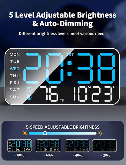 MASHI 8.4''Large Digital Wall Clock, Led Alarm Clock with Big Digits, Date, Temperature, DST, Modern Decor Design for Desk,5-Level Brightness for Room, Bedroom, Gift, Yougster and Elderly