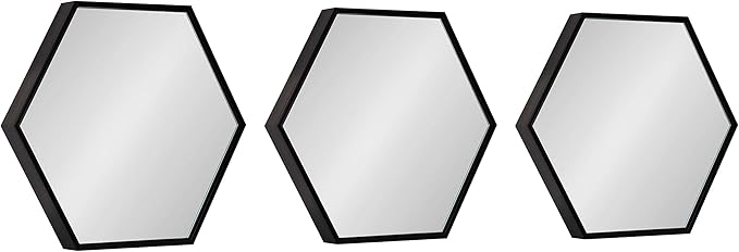 Kate and Laurel Rhodes Modern Hexagon Wall Mirror Set, 3 Pieces Black, Chic Geometric Mirror for Wall