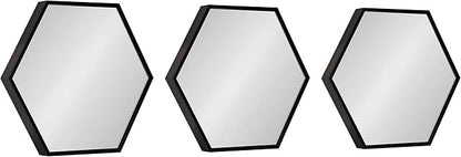 Kate and Laurel Rhodes Modern Hexagon Wall Mirror Set, 3 Pieces Black, Chic Geometric Mirror for Wall