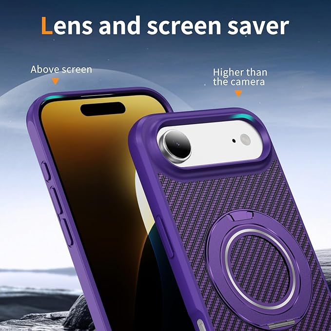 Mag-Stand Carbon Fiber Case for iPhone 17 Air, 360° Rotate Magnetic Stand, Compatible with MagSafe, 15FT Military Protection, Slim Shockproof Magnetic Kickstand Mag Phone Case for Men Women