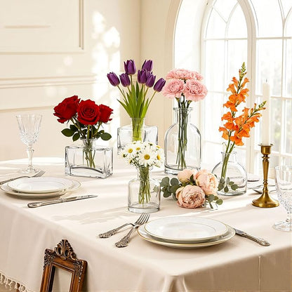 5 Pcs Glass Bud Vases Set, Mini Vintage Bulk Clear Vases for Centerpieces Decor, Cute Tiny Glass Flower Vases for Wedding Party Home Table Decoration