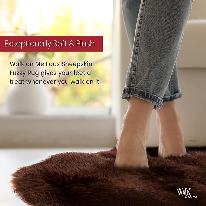 Silky Soft Faux Fur Rug, 6 ft. x 9 ft. Brown Fluffy Rug, Sheepskin Area Rug, Rectangle Rug for Living Room, Bedroom, Kid's Room, or Nursery, Home Décor Accent, Machine Washable with Non-Slip Backing