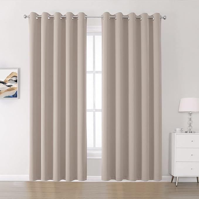 DUALIFE Curtains 90 Inches Long 2 Panels Set Extra Wide 60 Inches Warm Taupe - Nursery Bedroom Window Drapes Privacy Light Blocking Curtains for Sliding Door Living Room