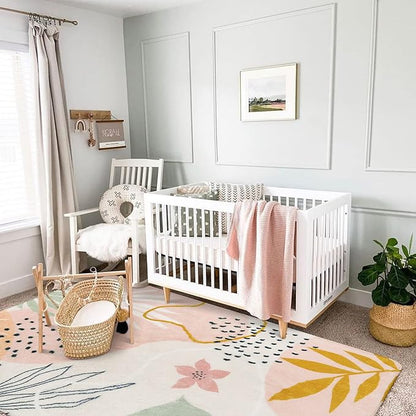 Lahome Pink Washable Living Room Area Rug - 3x5 Small Rugs for Bedroom Non-Slip Throw Soft Nursery Kids Room Low-Plie Boho Botanical Print Carpet for Kitchen Entryway Office Bath Laundry Dining Room