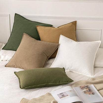 MIULEE Decorative Linen Pillow Covers 20x20 Inch Cream White Boho Farmhouse Neutral Christmas Couch Throw Pillows for Bed Pack of 2 Accent Modern Pillowcase Sofa Livingroom Home Decor