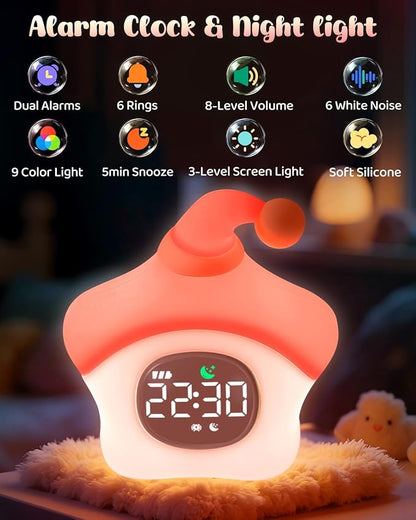 Star Alarm Clock with Night Light for Kids with Sleep Training and Sound Machine, Rechargeable Silicone Lamp OK to Wake Clock，Cute Animal Tabletop Lamp, Perfect Sleep Companion for Boys Girls, Pink