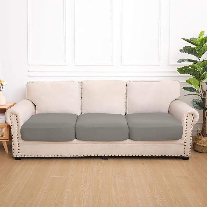 hyha Waterproof Couch Cushion Covers, Stretch Sofa Couch Seat Slipcover for Dog Washable, Non-Slip Waterproof Outdoor Cushion Covers for Patio Furniture Replacement (3 Pieces, Khaki)