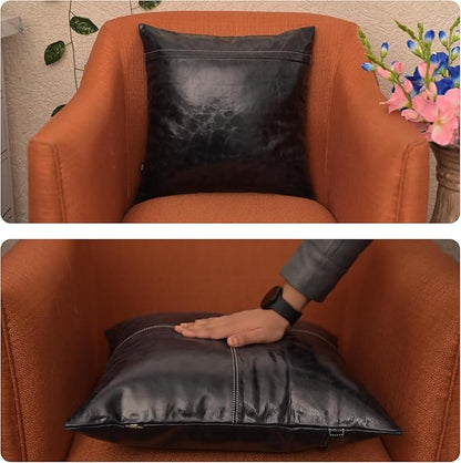 LL LEATHER LOVERS Lambskin Leather Pillow Cover - Sofa Cushion Case - Decorative Throw Covers for Living Room & Bedroom, 20x20 Inches - Ink Blue Plain Pack of 2