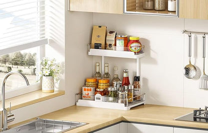 heart & home 1-Pack Under Sink Storage Organizer for Kitchen & Bathroom Cabinets with Removable Washable Tray, Tool-Free Assembly – Multi-Purpose for Kitchen Countertop, Vanity, & Laundry Room，White