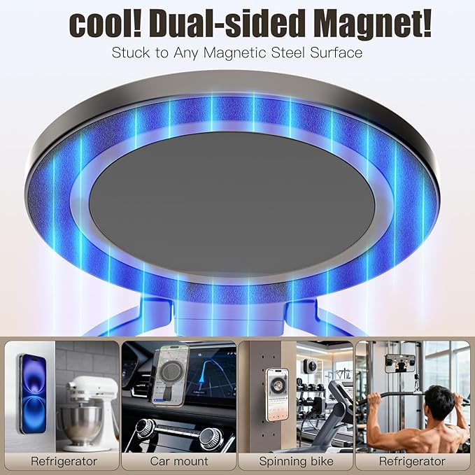 Magnetic Phone Ring for MagSafe Grip [Sucker] [Super Magnet] [Magnet Phone Stand Grip Compatible with Car Mounts] Mag Safe Accessory for iPhone 17/16/15/14/13 Pro Max Plus, Black