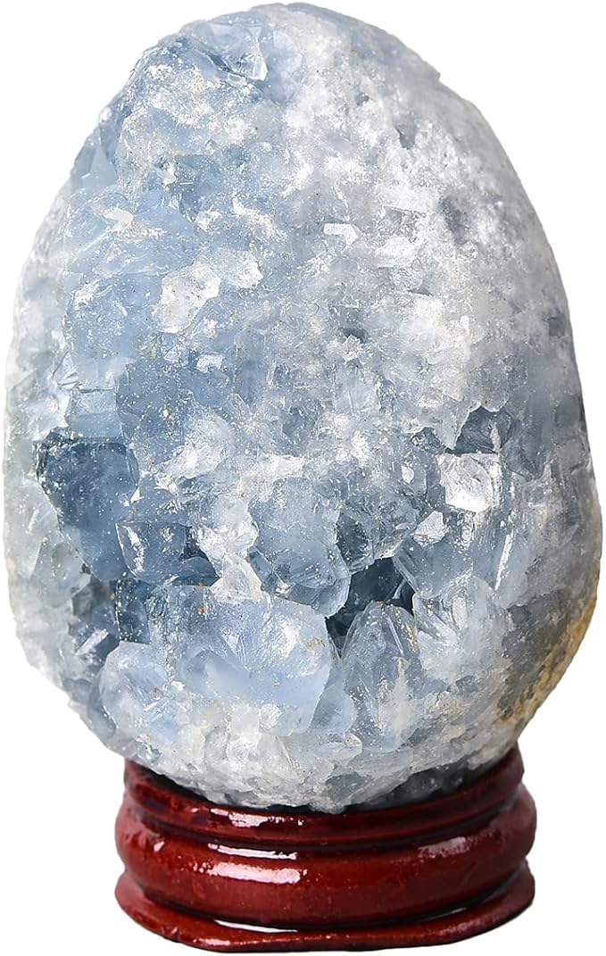 AMOYSTONE Decorative Easter Eggs Small 2" Natural Blue Celestite Egg Shaped Carved for Healing Reiki, Meditation Home Decor Gift