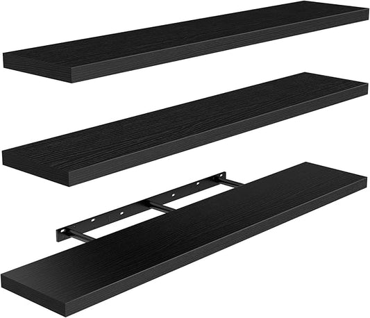 AMADA HOMEFURNISHING Floating Shelves, Wall Shelves for Living Room, Bedroom, Bathroom, Kitchen & Home Office Organization, Bathroom Shelves with Hidden Brackets, 22 lbs Max Load, Black, AMFS45B