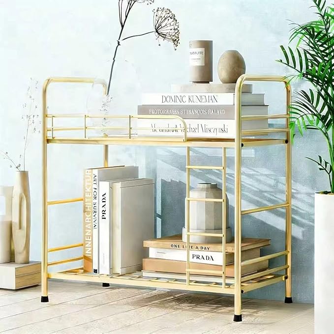 Desk Organizer Storage and Frees Up The Space of The Desk, Metal Small Bookshelf with Bunk Bed Design,Small Desk Organizer 9x2.5x17.7 Inch