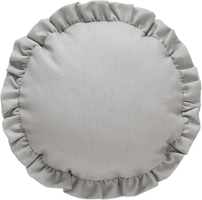 ISAENNE Classic Silver Round Throw Pillow Cover Diameter 16", Solid Color Farmhouse Linen Cotton Decoration Pillow Cover with Ruffles, Sturdy Throw Pillow Case for Couch Sofa Bed Living Room