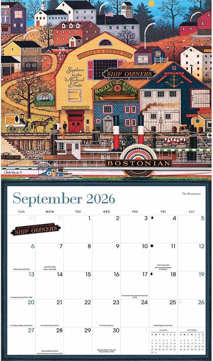 Carousel Calendars Charles Wysocki Americana Deluxe Wall Calendar 2026 – Timeless Vintage Scenes, Premium Large Format Calendar Jan-Dec 2026, 12″ × 14″