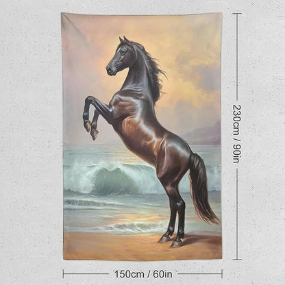 JYOUQOC Horse Animal Stands On The Beach Tapestry Large Wall Art Backdrop Flag Wall Hanging Decor for Living Room Bedroom Dorm Office 60"×90"