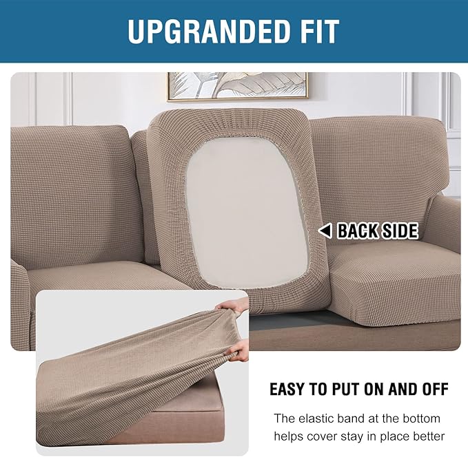 H.VERSAILTEX Multi-Pieces Sofa Covers Stretch Couch Covers Form Fitted Seats and Back Cushions Covers (2 Seat Covers Plus 2 Back Cusion Covers, Bonus 2 Armrest Covers), Sand