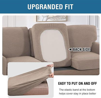 H.VERSAILTEX Multi-Pieces Sofa Covers Stretch Couch Covers Form Fitted Seats and Back Cushions Covers (2 Seat Covers Plus 2 Back Cusion Covers, Bonus 2 Armrest Covers), Sand