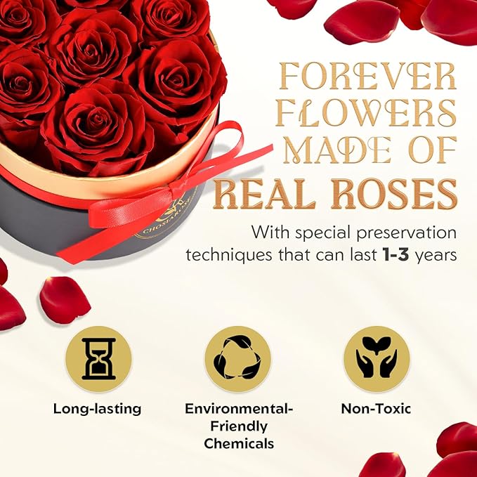 Roses Forever Flowers for Delivery - 7 Forever Preserved Roses in Box, Preserved Flowers Gifts Anniversary Birthday Gift for Mom Grandma Wife Women Valentines Rose Gift for Her Girlfriend