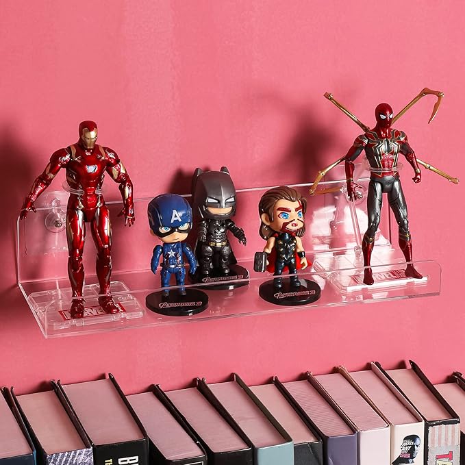 Sooyee 8 Pack Clear Acrylic Shelf, Invisible Floating Wall Ledge Bookshelf, Kids Book Display Shelves Wall Mounted,Funko Pop Shelves