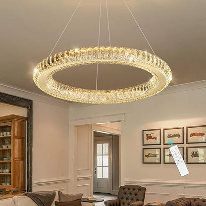 LED Chandelier Modern Dimmable Dining Room Chanderliers Entryway Crystal Ring Pendant Lights for Kitchen Bedroom Living Room Gold Light