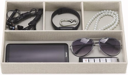Desktop PU Leather Storage Rack, Proxy Parking tray, Dressing table Desktop Organizer, with 4 Compartments for Placing Mobile Phones, Remote controls, Cosmetics, Watches, and other Decorative trays.