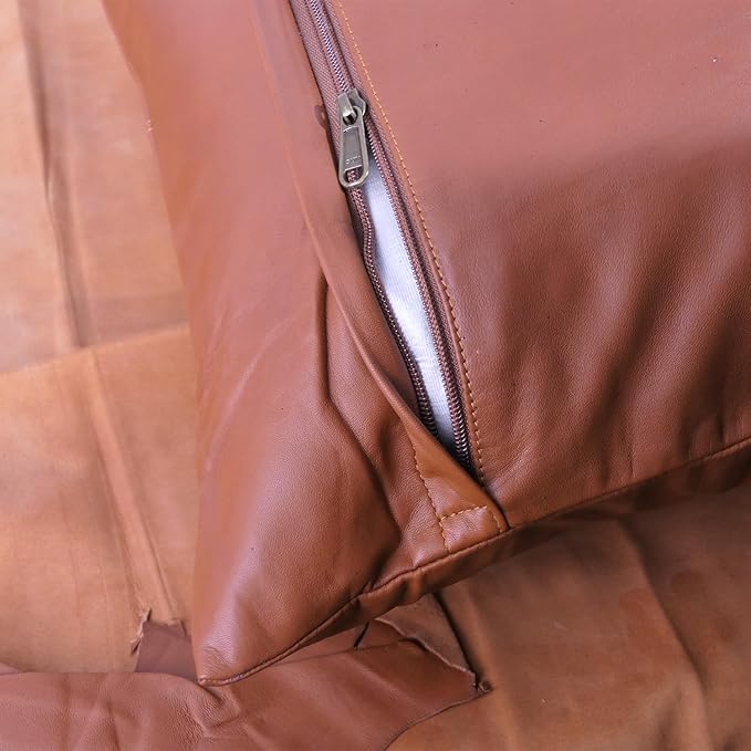 LL LEATHER LOVERS Lambskin Leather Pillow Cover - Sofa Cushion Case - Decorative Throw Covers for Living Room & Bedroom, 22x22 Inches - Camel Antique Plane Pack of 1