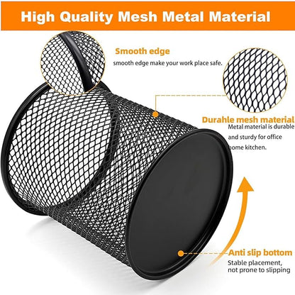 Pen Holder Mesh Pencil Holder Metal Pen Holder Cup Pencil Cup Holder for Desk Office Pen Organizer Black, 4 Pack