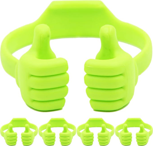 Honsky Cell Phone Tablet Stands (Pack of 5) Thumbs-up Cellphone Holder, Tablet Display Stand, Mobile Smartphone Mount Cradle for Desk Desktop - Universal, Multi-Angle, Cute, Green
