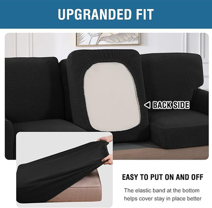 H.VERSAILTEX Multi-Pieces Sofa Covers Stretch Couch Covers Form Fitted Seats and Back Cushions Covers (3 Seat Covers Plus 3 Back Cusion Covers, Bonus 2 Armrest Covers), Black