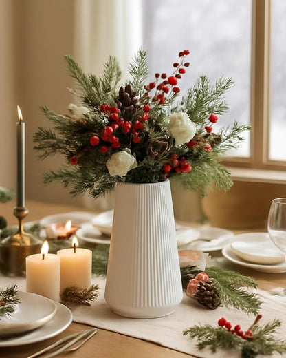 Matte White Ceramic Vase – Frosted Elegant Flower Vase for Pampas Grass, Dried or Fresh Flowers, Modern Minimalist Farmhouse Home Decor for Living Room, Dining Table, Wedding Centerpiece