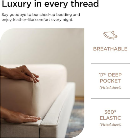 Threadmill Supima Cotton Sheets, 1000 Thread Count Soft 100% Cotton Sheets for Cal King Size Bed, 4 Pc Beige Cal King Bed Sheet Set, 5-Star Hotel Quality, Elasticized Deep Pocket Cal King Sheet