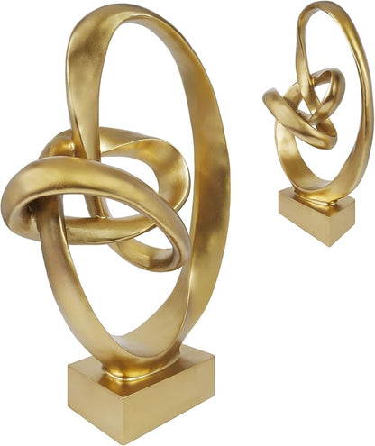 Knot Sculptures, Modern Coffee Table Statues, Abstract Center Piece for Home Office, Dining Living Room Desk Decor, Bookends, 15.5 x 10.5 inch, Gold