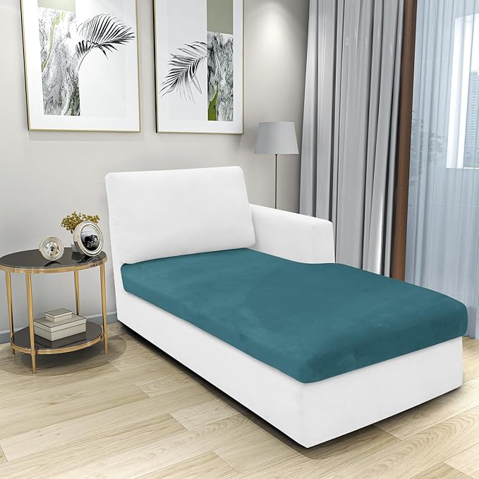 MAXIJIN 1 Piece Velvet Chaise Cover Stretch Sectional Couch Covers for L Shaped Sofa Fitted Soft Chaise Lounge Cushion Cover Sofa Slipcover with Elastic Bottom (Chaises Cover, Peacock Blue)