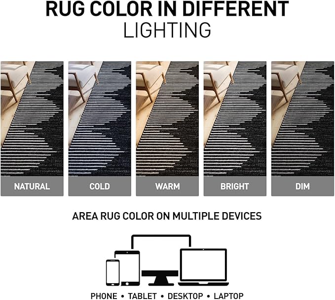 Rugshop Bohemian Stripe Stain Resistant High Traffic Living Room Kitchen Bedroom Dining Home Office Runner Rug 2'7" x 10' Black