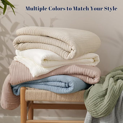 PHF Cooling Muslin Blanket Queen Size 90"x80", 6-Layer Lightweight Gauze Blanket Made from 35% Rayon Derived from Bamboo & 65% Cotton, Breathable & Ultra Soft Cozy for Hot Sleepers, Tea