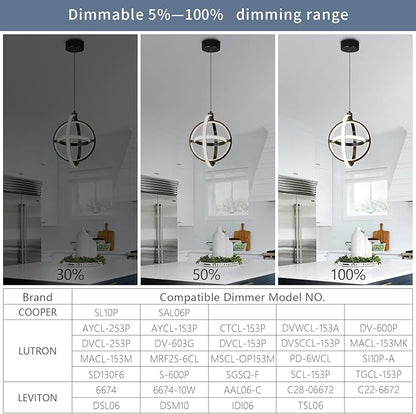 Modern LED Pendant Light Black Pendant Lights 4000K Dimmable External Glow Height Adjustable Pendant Lighting for Kitchen Island Dining Room Bedroom Living Room Foyer（3-Ring）