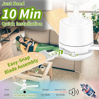 Ceiling Fans with Lights, 42 Inch Low Profile Ceiling Fan with Light and Remote Control,10 Min Quick Installation,Reversible,3CCT Dimmable,Quiet,white Small Ceiling Fan for Bedroom Indoor/Outdoor