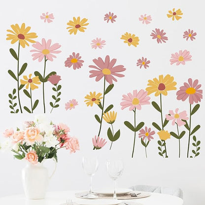 Mfault Floral Theme Wall Decals Stickers, Watercolor Flower Botanical Decorations Bedroom Art, Spring Summer Natural Wildflower Home Living Room Kitchen Decor