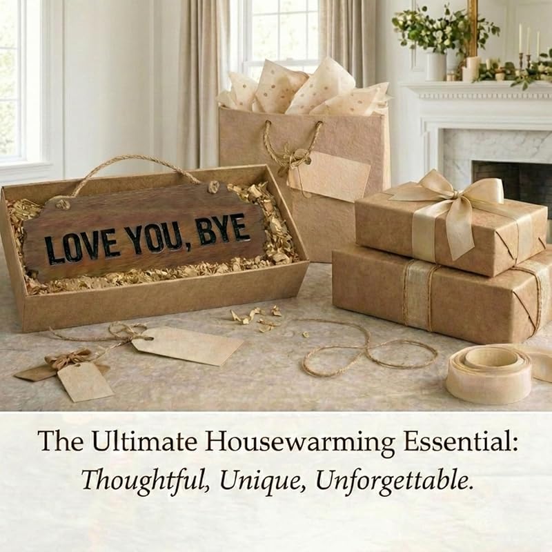 Love You Bye Sign Above Door - Rustic Wooden Wall Decor with Carved Letters & Hanging Rope - Boho Farmhouse Entryway & Living Room Art - Cute 10.6" Plaque for Home & Gift