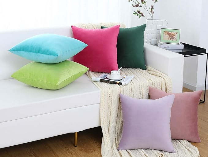 Jeneoo Set of 2 Decorative Throw Pillow Covers Soft Velvet Comfy Solid Couch Cushion Cases for Livingroom Bed Sofa Decor (Sky Blue, 18 x 18 Inches)