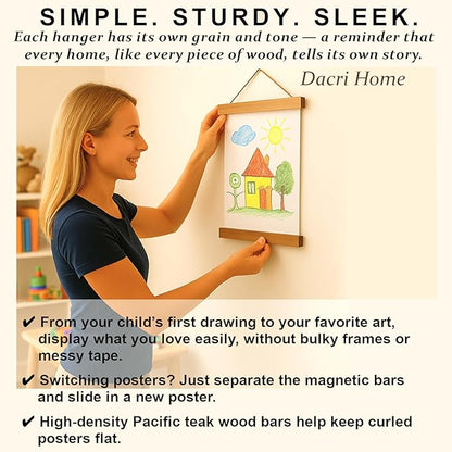 DACRI HOME Magnetic Poster Hanger Frame, Sturdy Magnetic Poster Frame with Teak Wood, Strong Magnets for Hanging Prints, Maps, Pictures, Scroll Wall Art, 22x34 22x28 (22 Inch, Teak)