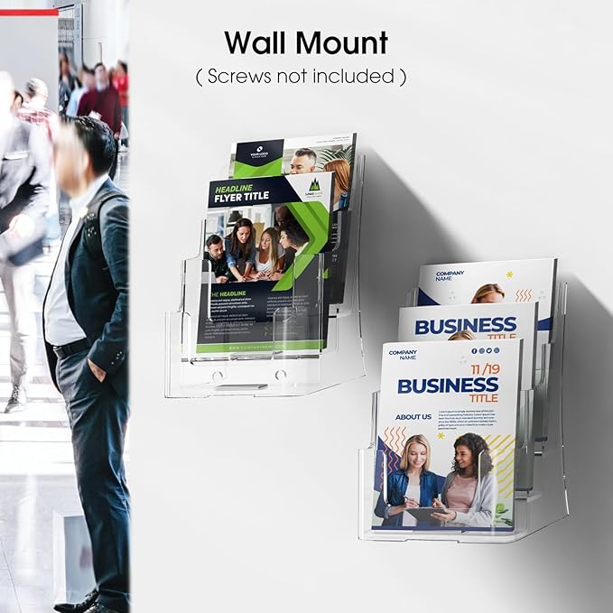 MaxGear Brochure Holder 3 Tier 6x9 inch Acrylic Literature Display Stand Clear Plastic Flyer Holder Wall Mount or Countertop Use for Pamphlets, Booklets, 1 Pack