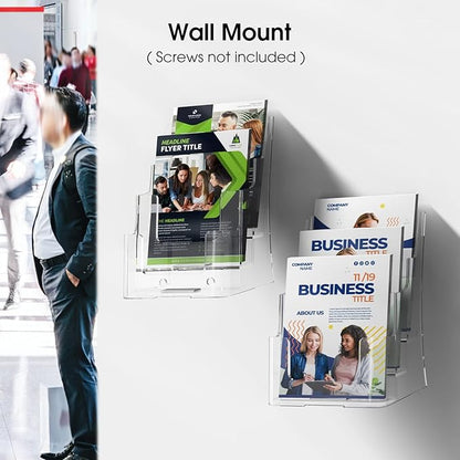 MaxGear Brochure Holder 3 Tier 6x9 inch Acrylic Literature Display Stand Clear Plastic Flyer Holder Wall Mount or Countertop Use for Pamphlets, Booklets, 1 Pack