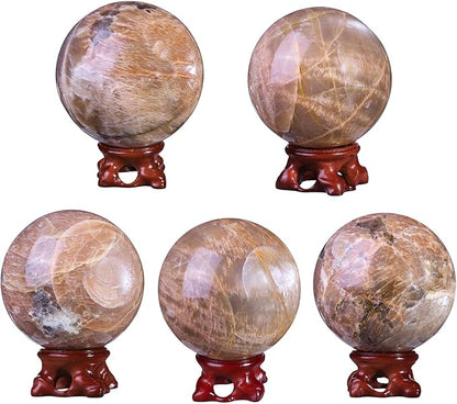 Nupuyai Natural Orange Moonstone Crystal Ball with Resin Stand, Healing Crystal Sphere for Home Decor 2.8"-3.15"(71mm-80mm)