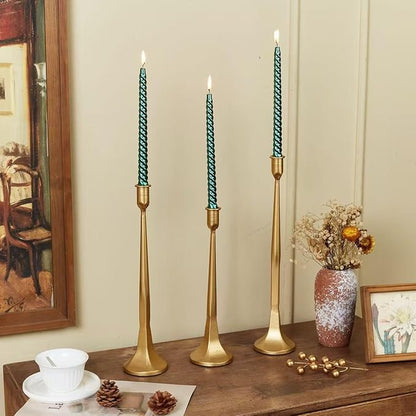 Iron Taper Candle Holder Set of 3 15.5" 14" 12" Decorative Modern Vintage Metal Tall Candlestick Holders for Wedding, Dinning Table,Mantle, Party Decoration（3, Antique Brass）