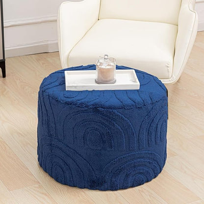 Asuprui Plush Fabric Ottoman Footrest – 20"x14" Soft Foam Pouf with Removable Cover Perfect for Living Room, Bedroom & Dorm(Dark Blue)